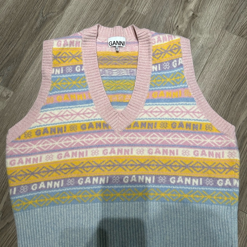 GANNI Pastel Striped Knit Vest